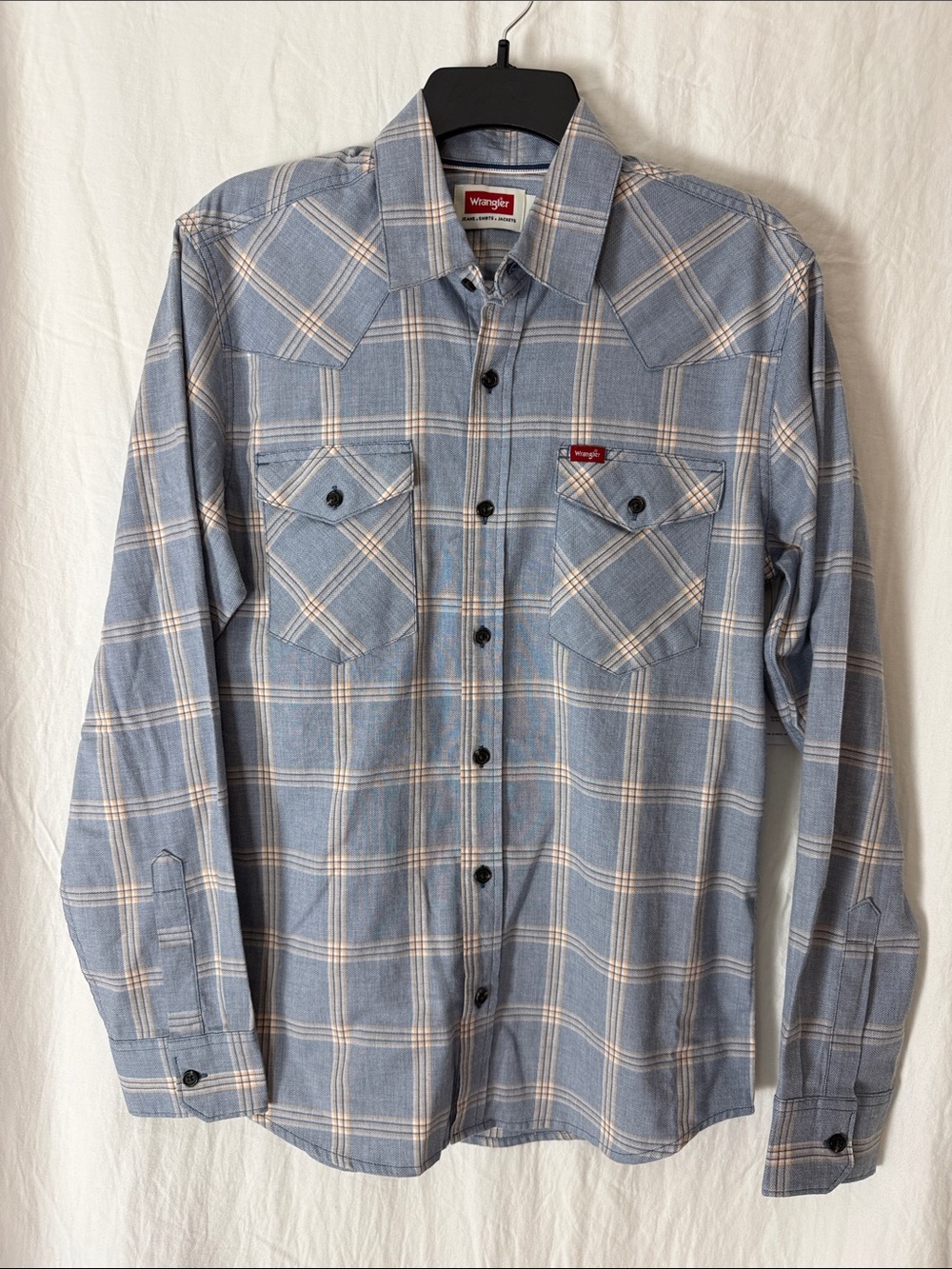 Wrangler Blue and Cream Plaid Western Button-Up Shirt